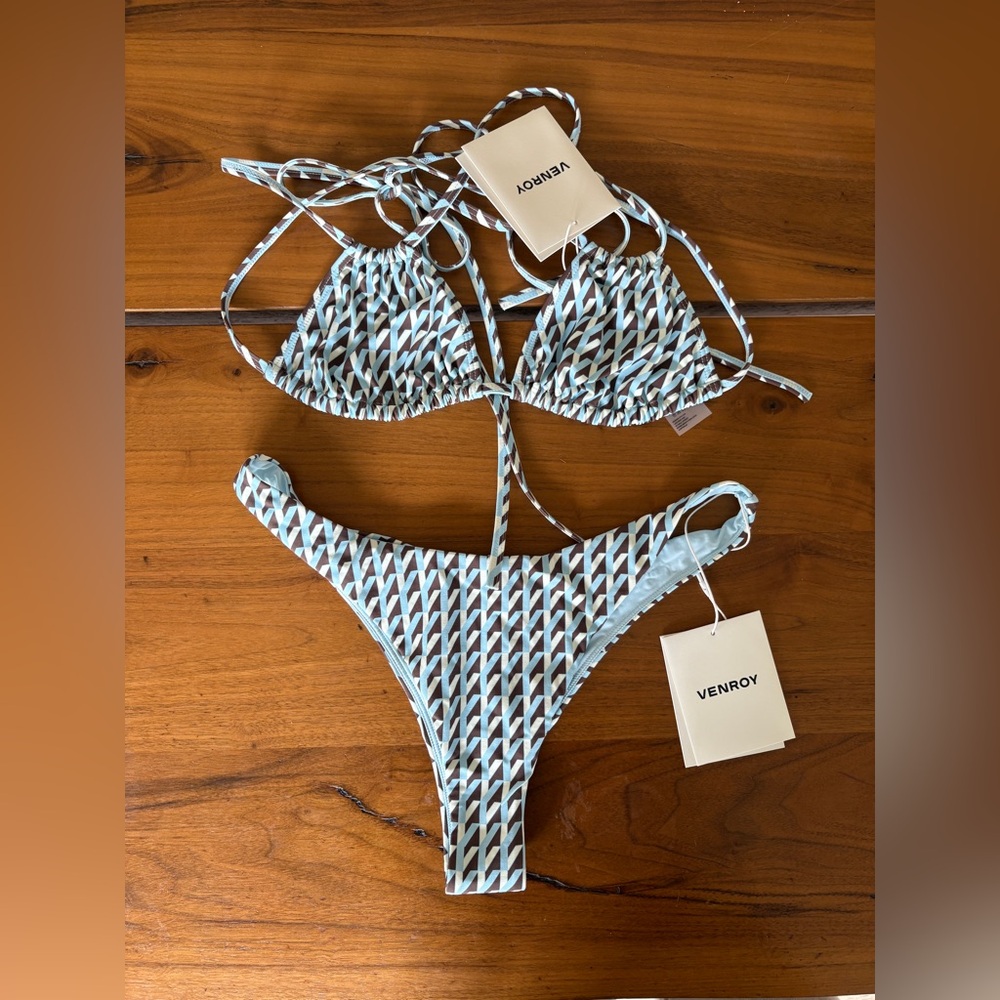 Venroy Light Blue Patterned Triangle Bikini Set
